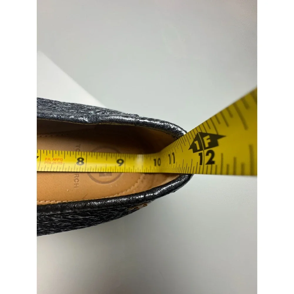 Tory Burch Laila Driver Ballet Flats Women 8-8.5? Metallic Navy‎ Crinkle Leather - Picture 7 of 9